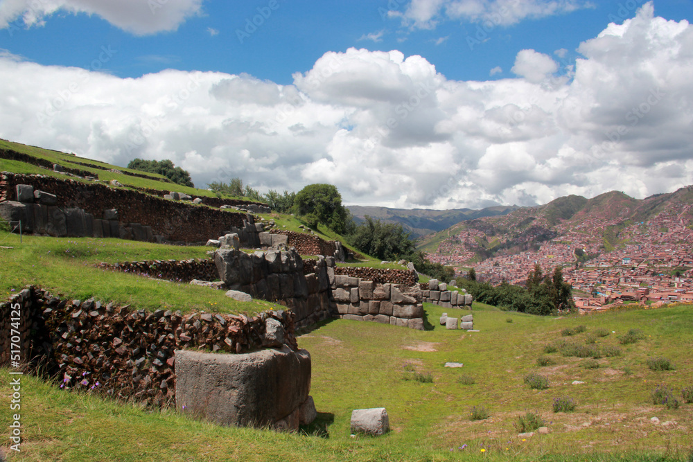 Sacsayhuamán, is a citadel on the northern outskirts of the city of Cusco, Peru, the historic capital of the Inca Empire. The complex was built by the Inca dry stone walls constructed of huge