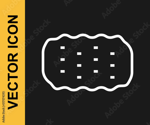 White line Sponge icon isolated on black background. Wisp of bast for washing dishes. Cleaning service logo. Vector
