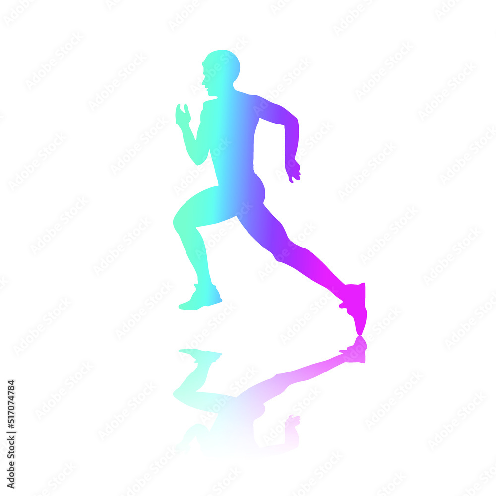 Vector Neon Gradient Silhouette Runner Man Isolated on White Background. Sport Concept Silhouette Illustration. Running Man in Race. Creative energy concept human runner icon. Vector Neon Gradient Silhouette Runner Man Isolated on White Background. Sport Concept Silhouette Illustration. Running Man in Race. Creative energy concept human runner icon.