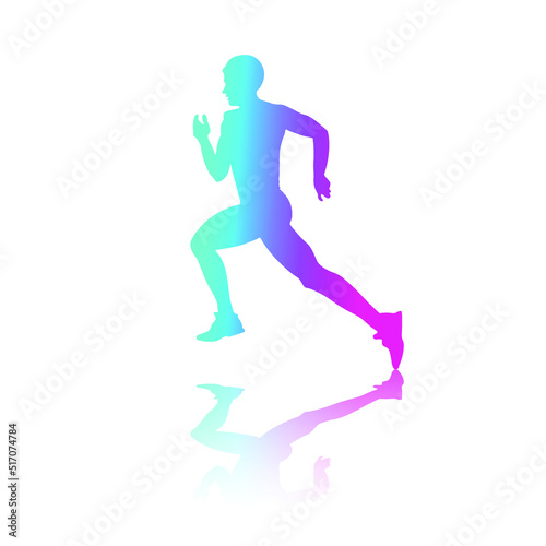 Vector Neon Gradient Silhouette Runner Man Isolated on White Background. Sport Concept Silhouette Illustration. Running Man in Race. Creative energy concept human runner icon.