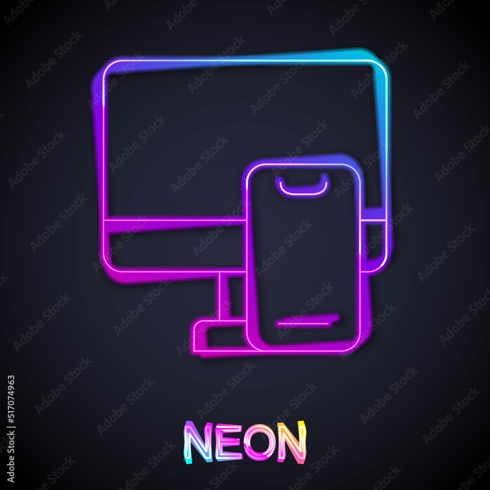 Glowing neon line Online ordering and fast food delivery icon isolated on black background. Vector