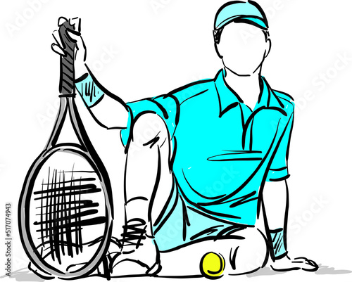 sitting down resting tennis player vector illustration