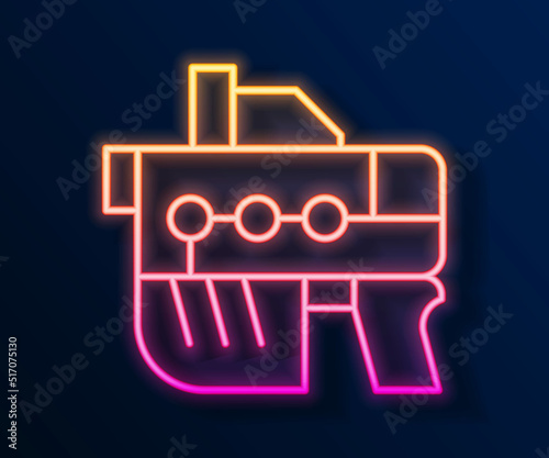 Glowing neon line Futuristic space gun blaster icon isolated on black background. Laser Handgun. Alien Weapon. Vector
