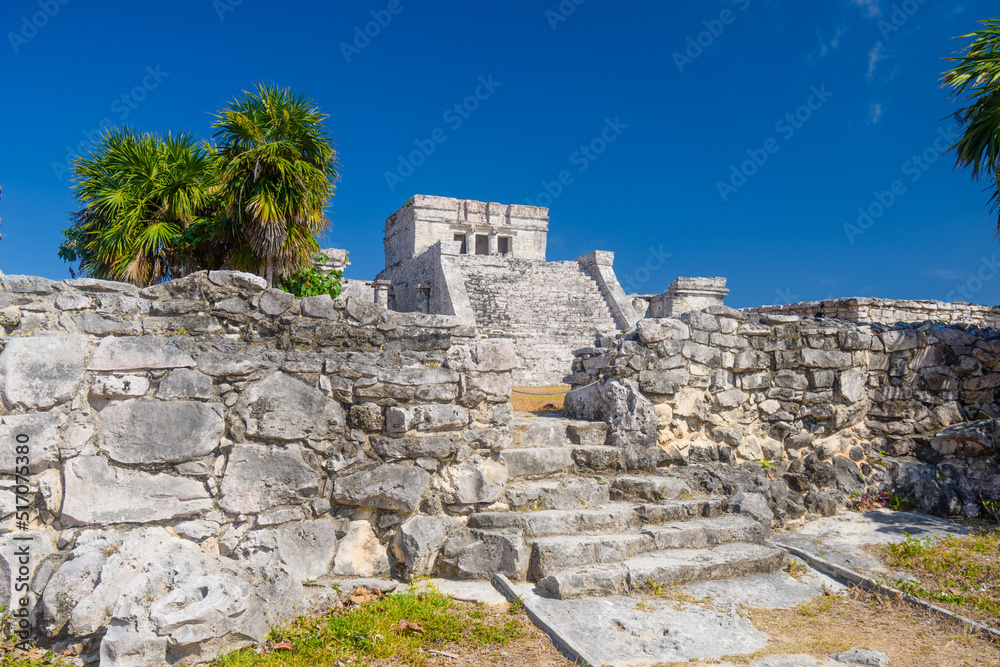 The castle, Mayan Ruins in Tulum, Riviera Maya, Yucatan, Caribbean Sea, Mexico