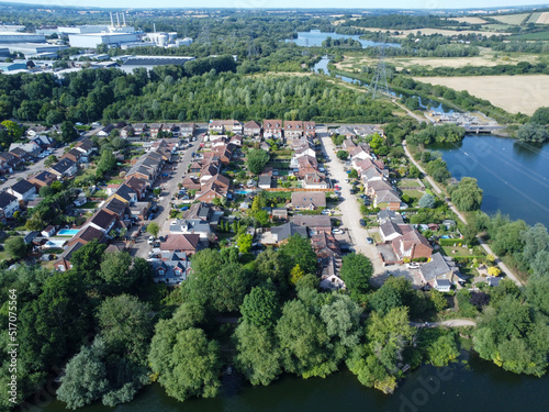 Aerial view of riverside housing estate