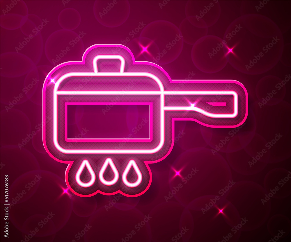 Glowing neon line Cooking pot on fire icon isolated on red background. Boil or stew food symbol. Vector Glowing neon line Cooking pot on fire icon isolated on red background. Boil or stew food symbol. Vector