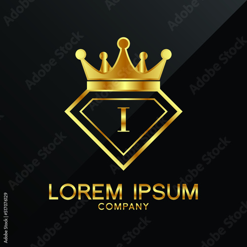 Gold Diamond and Crown I Letter Logo Design vector Template