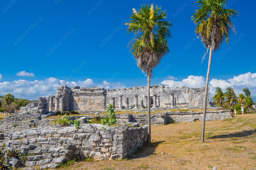 Great palace, Mayan Ruins in Tulum, Riviera Maya, Yucatan, Caribbean Sea, Mexico