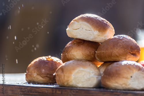 stacked buns, preparation of homemade hamburgers