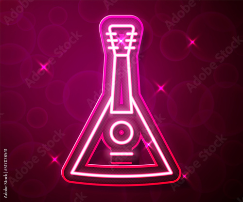 Glowing neon line Musical instrument balalaika icon isolated on red background. Vector