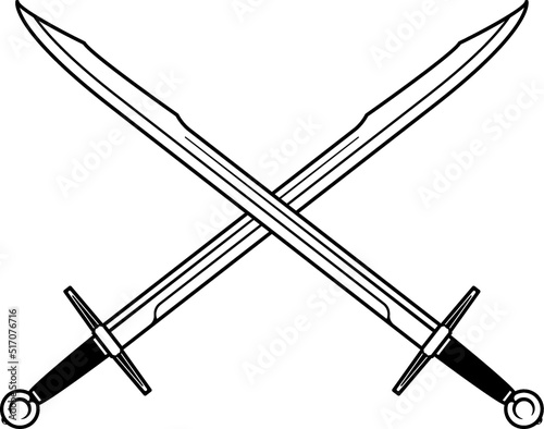 Isolated Crossed Falchion Swords, Crossed Swords in Vector