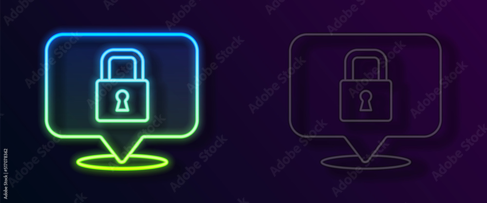 Glowing neon line Lock icon isolated on black background. Padlock sign. Security, safety, protection, privacy concept. Vector Glowing neon line Lock icon isolated on black background. Padlock sign. Security, safety, protection, privacy concept. Vector