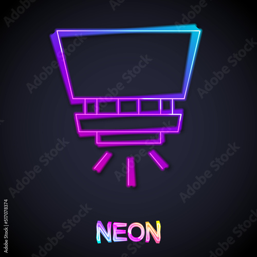 Glowing neon line Fire sprinkler system icon isolated on black background. Sprinkler, fire extinguisher solid icon. Vector