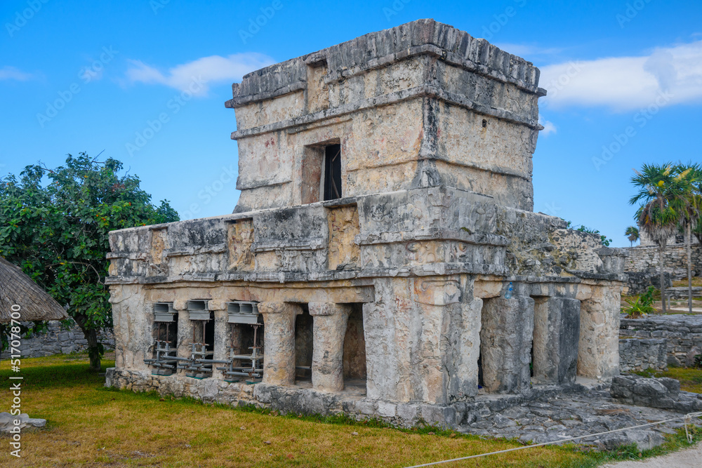 Temple of the frescos, Mayan Ruins in Tulum, Riviera Maya, Yucatan, Caribbean Sea, Mexico