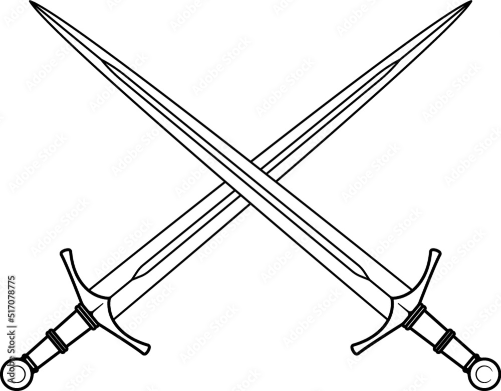 Two Medieval Knight Crossed Swords Isolated Vector Emblem Black And White  Illustration Stock Illustration - Download Image Now - iStock