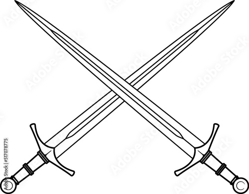 Isolated Crossed Broad Sword, Crossed Knight Sword in Vector