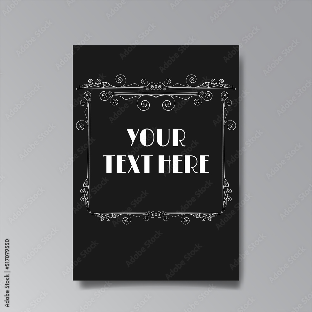 Art Nuevo template golden-black white, A4 page, card, invitation, floral lines and swirls ornament Art Nuevo template golden-black white, A4 page, card, invitation, floral lines and swirls ornament