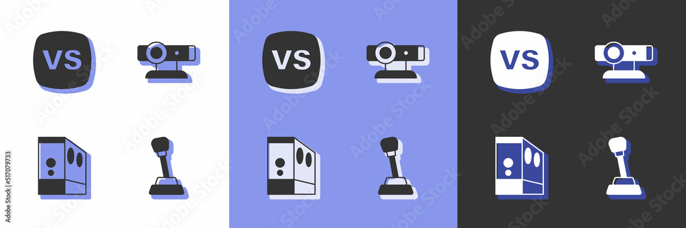 Set Gear shifter, VS Versus battle, Case of computer and Web camera icon. Vector Set Gear shifter, VS Versus battle, Case of computer and Web camera icon. Vector