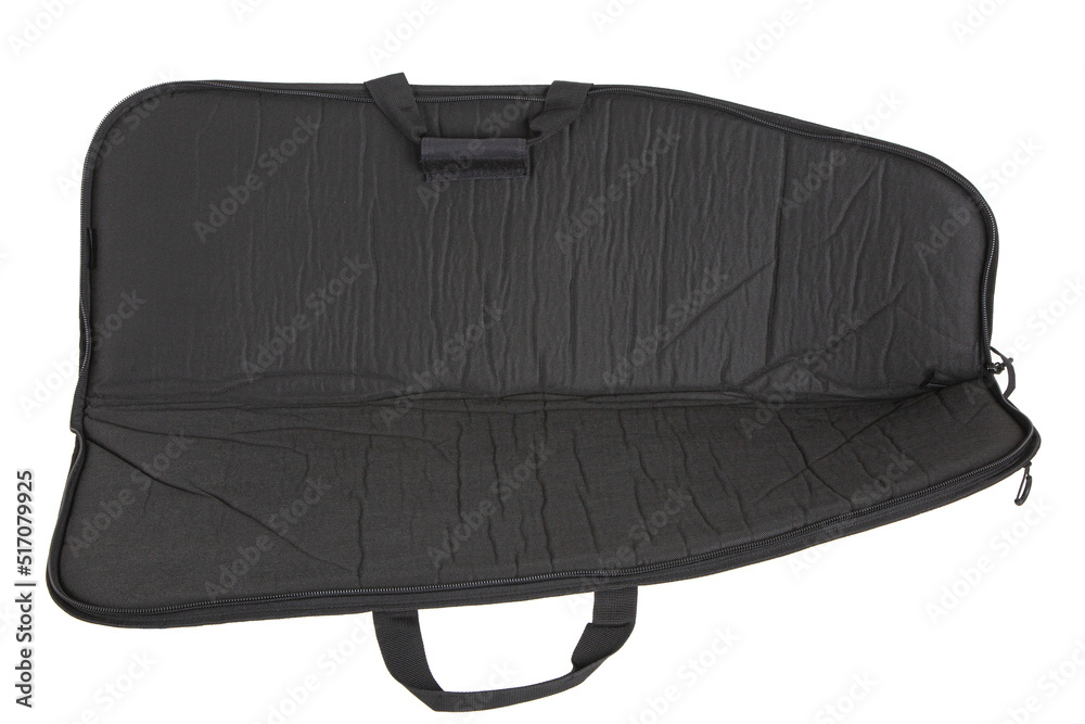 Soft black weapon case with extra pockets. Bag for storing and transporting weapons. Isolate on a white back. Soft black weapon case with extra pockets. Bag for storing and transporting weapons. Isolate on a white back.