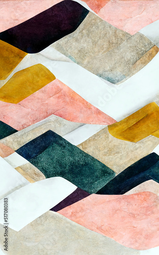 triangle mountain background with patterns, boho minimalist chic watercolor illustration