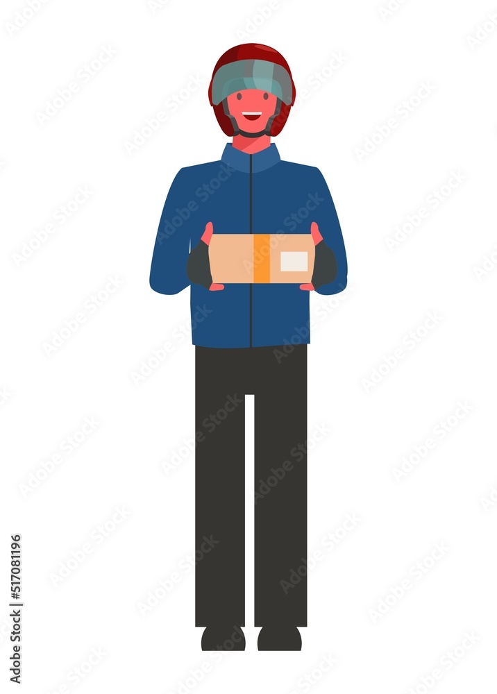 Male courier delivering a small package. Simple flat illustration.