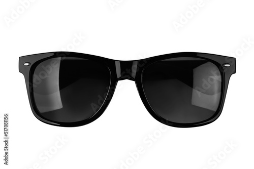 New stylish sunglasses isolated on white, top view