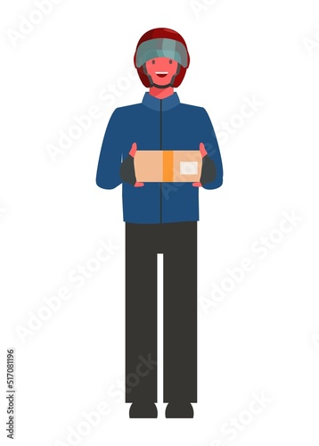 Male courier delivering a small package. Simple flat illustration.