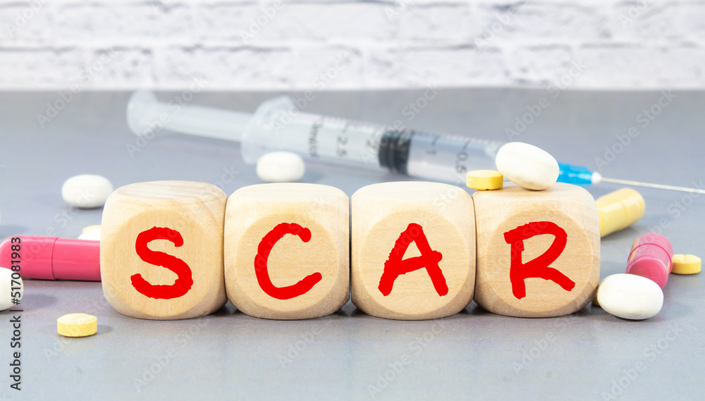 word scar spelled on dice. medical concept word scar spelled on dice. medical concept