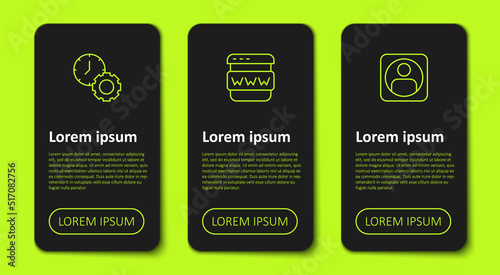 Set line Time management, Browser window and Create account screen. Business infographic template. Vector