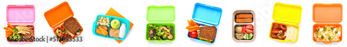 Set of lunch boxes with tas...