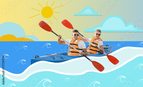Kayaking young couple isola...