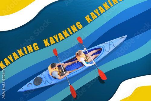 People kayaking in river, t...