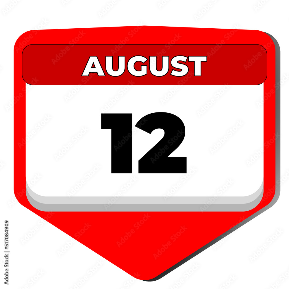 12 August vector icon calendar day. 12 date of august. Twelfth day of august. 12th date number. 12 day calendar. Twelve date. International Youth Day IYD, World Elephant 12 August vector icon calendar day. 12 date of august. Twelfth day of august. 12th date number. 12 day calendar. Twelve date. International Youth Day IYD, World Elephant