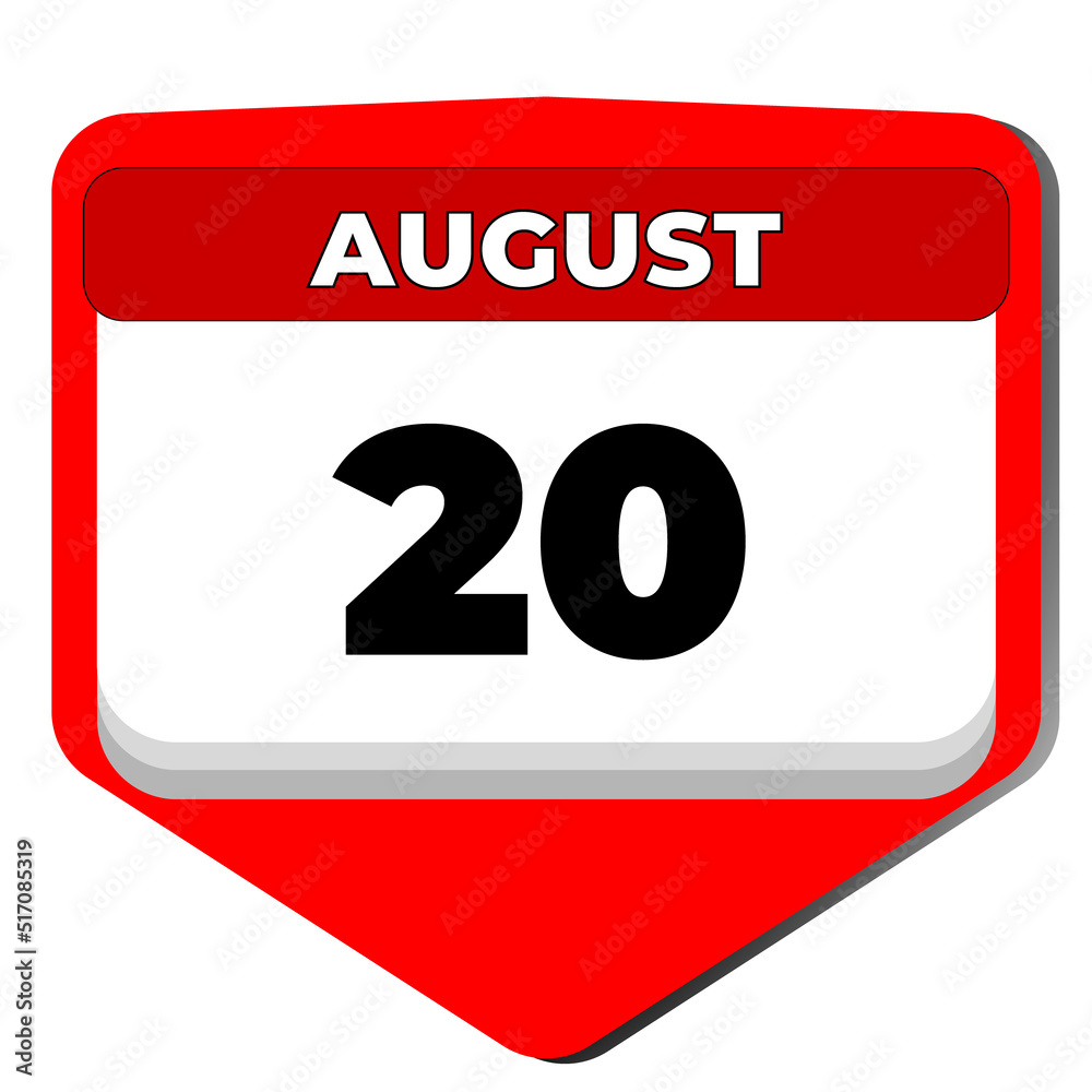 20 August vector icon calendar day. 20 date of august. Twentieth day of august. 20th date number. 20 day calendar. Twenty date. Hungary State Foundation Day, World Mosquito 20 August vector icon calendar day. 20 date of august. Twentieth day of august. 20th date number. 20 day calendar. Twenty date. Hungary State Foundation Day, World Mosquito