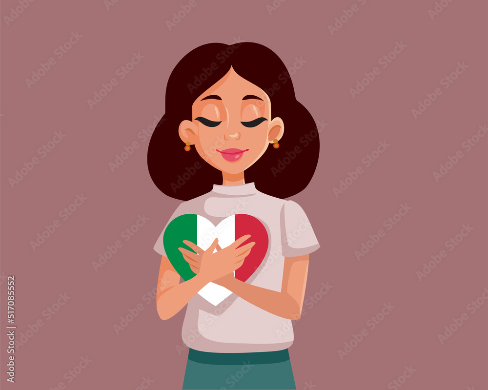 Italian Woman Holding a National Flag Heart Vector Illustration. Beautiful girl in love with Italian culture, traveling abroad
Italian Woman Holding a National Flag Heart Vector Illustration. Beautiful girl in love with Italian culture, traveling abroad