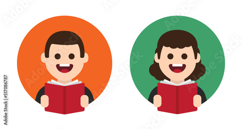 Person reading book character vector illustration. Reader icon profile avatar.