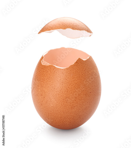 Cracked egg shell isolated on white background