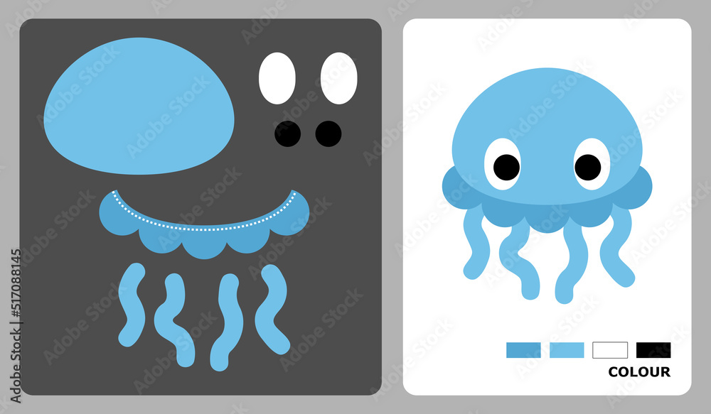 Jellyfish pattern for kids crafts or paper crafts. Vector illustration ...