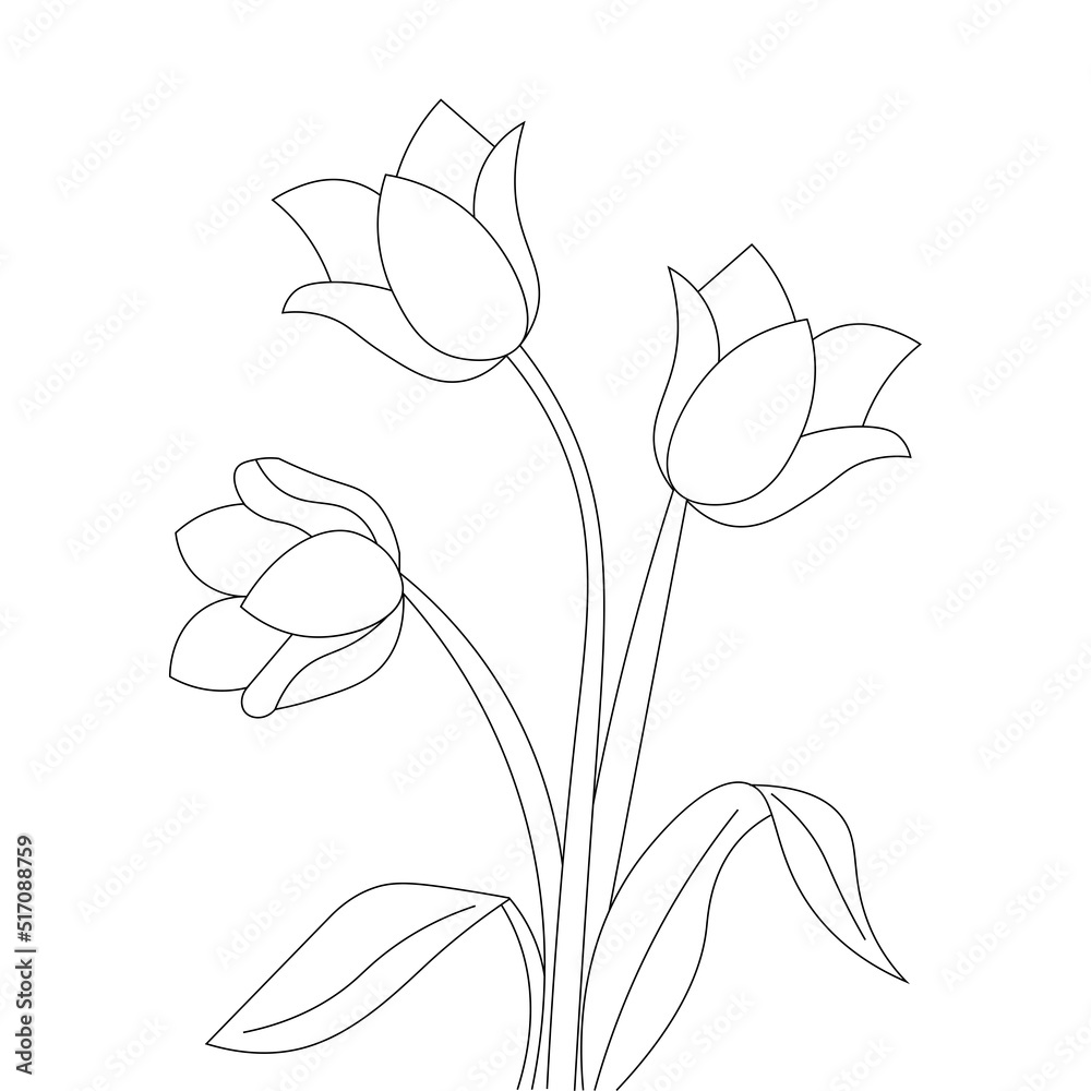 tulip flower line drawing of black design coloring page vector graphic ...