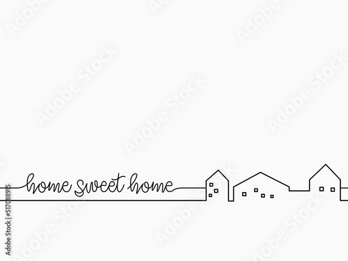 simple black home sweet home calligraphic continuous lettering text line theme element for header background, banner, cover, card, label, wallpaper. wrapping paper. seamless font vector design.