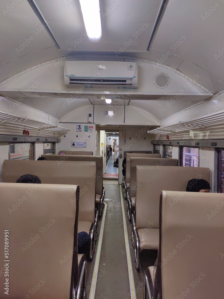 Indonesia railroad passanger trains in the economy class service. Bandung, Indonesia - July 14, 2022