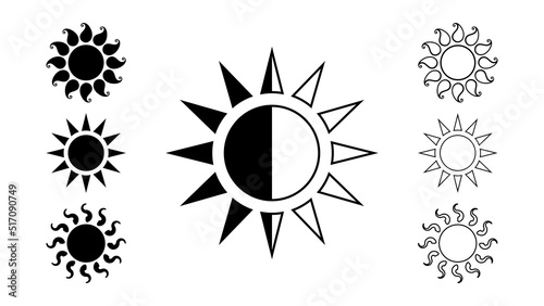 Sun Clipart Black And White Set