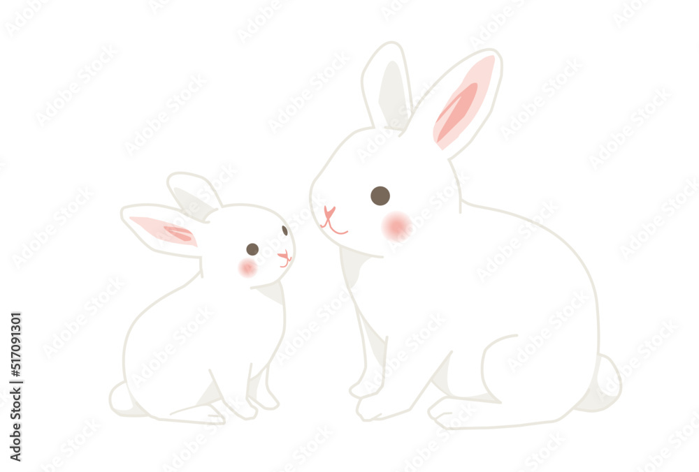 シンプルな白ウサギの親子のイラスト
