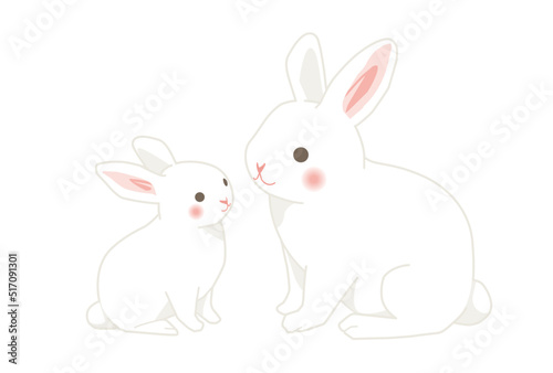 シンプルな白ウサギの親子のイラスト