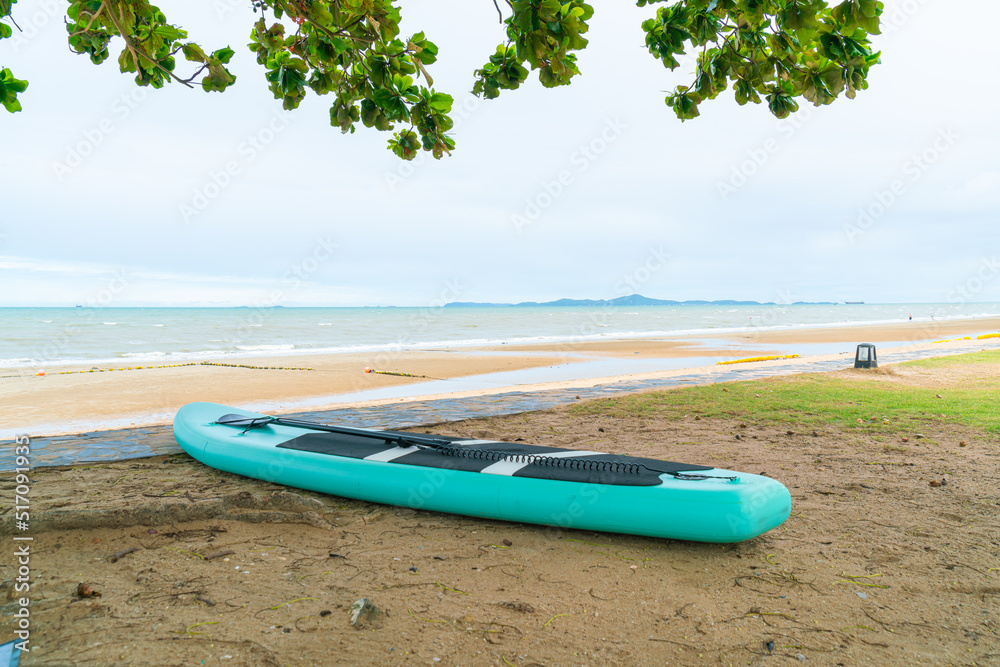 paddle board on beach with sea background paddle board on beach with sea background