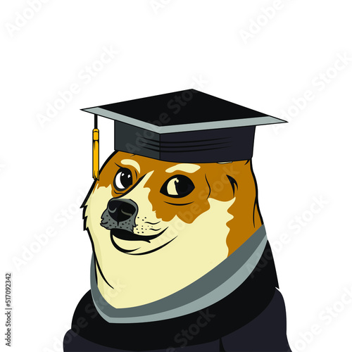 Shiba dog with graduation cap original vector, university dog wearing graduation outfit.