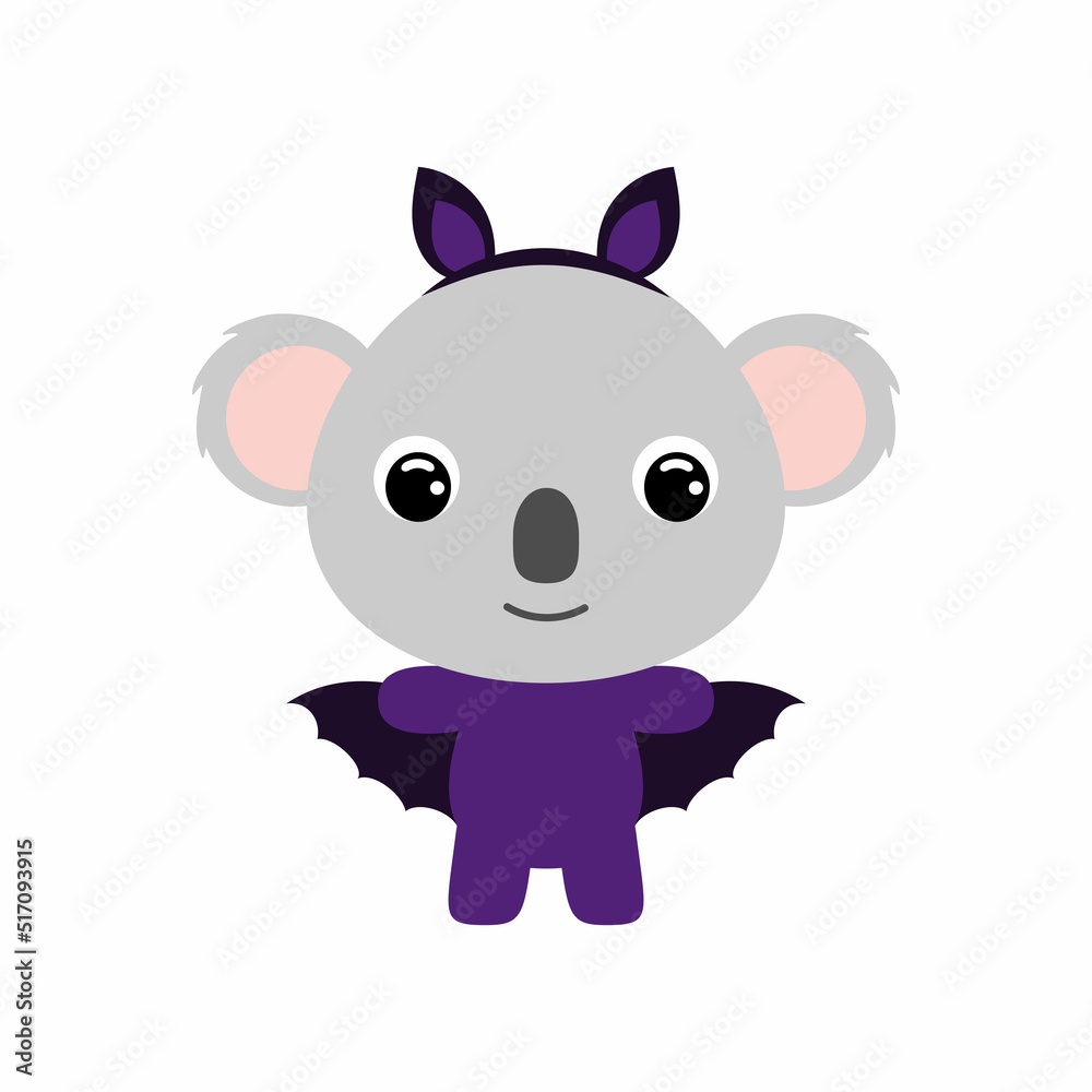 Cute little Halloween koala in a bat costume. Cartoon animal character for kids t-shirts, nursery decoration, baby shower, greeting card, invitation, house interior. Vector stock illustration Cute little Halloween koala in a bat costume. Cartoon animal character for kids t-shirts, nursery decoration, baby shower, greeting card, invitation, house interior. Vector stock illustration