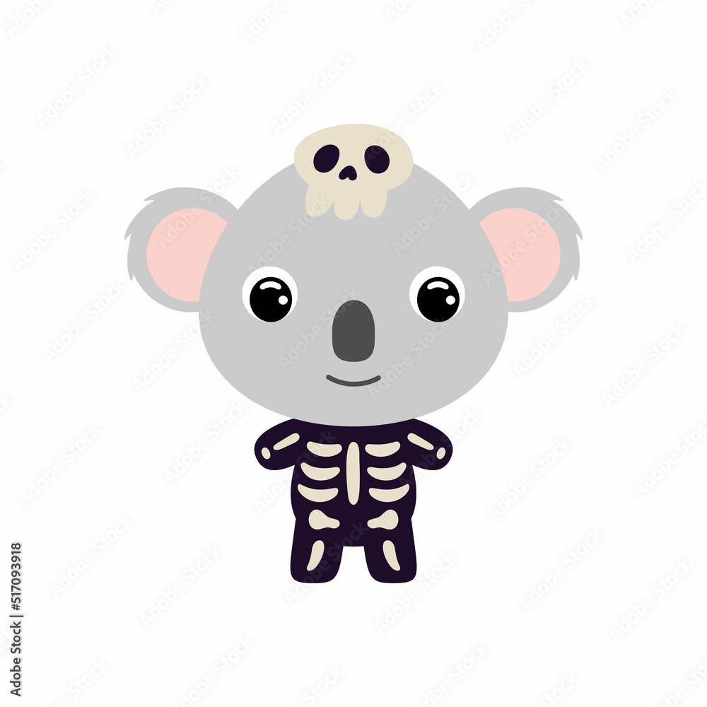 Cute little Halloween koala in a skeleton costume. Cartoon animal character for kids t-shirts, nursery decoration, baby shower, greeting card, invitation, house interior. Vector stock illustration Cute little Halloween koala in a skeleton costume. Cartoon animal character for kids t-shirts, nursery decoration, baby shower, greeting card, invitation, house interior. Vector stock illustration