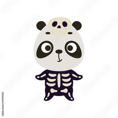 Cute little Halloween panda in a skeleton costume. Cartoon animal character for kids t-shirts, nursery decoration, baby shower, greeting card, invitation, house interior. Vector stock illustration