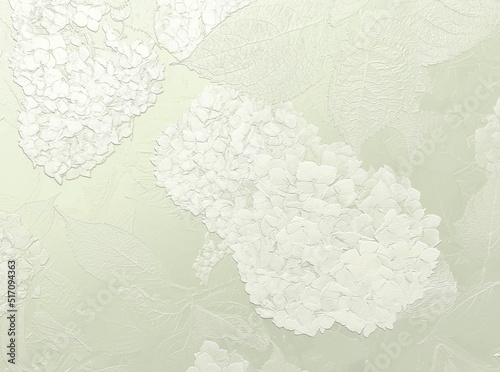 Metallic green hydrangeas. Embossed illustration. 3D render